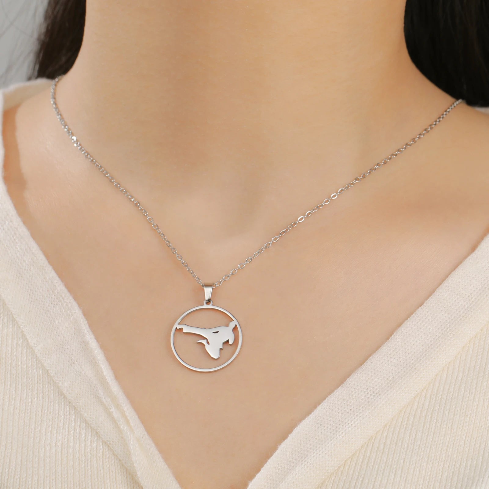 Minimalist Taekwondo/Kungfu/Jiu-Jitsu Fighter Pendant Necklace Stainless Steel Black Belt Spirit Jewelry