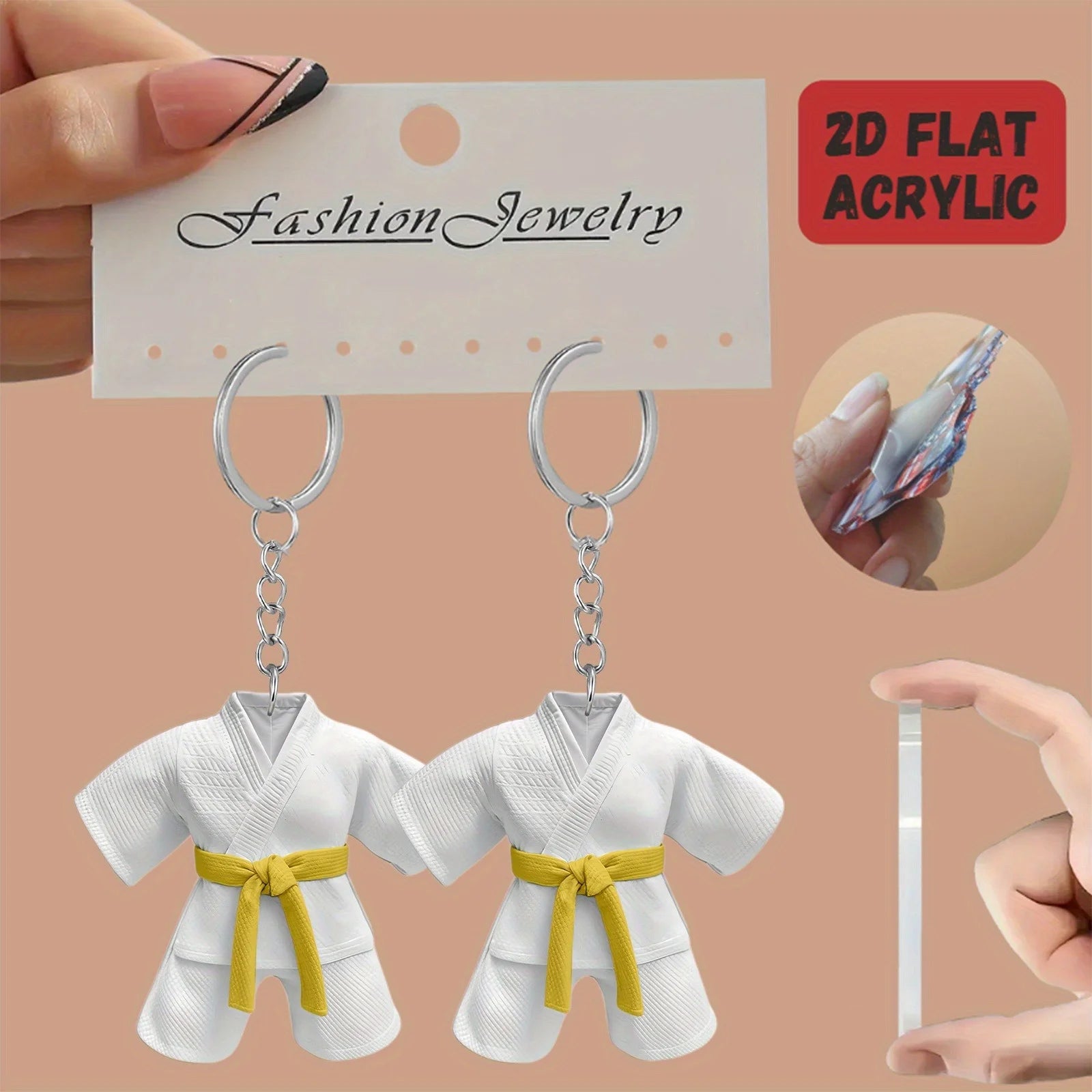 Taekwondo Uniform with Belt Pendant Keychain,Sports Theme 2D Flat Acrylic Ornament,Hanging Decoration for Bag,Festive,Party,Gift