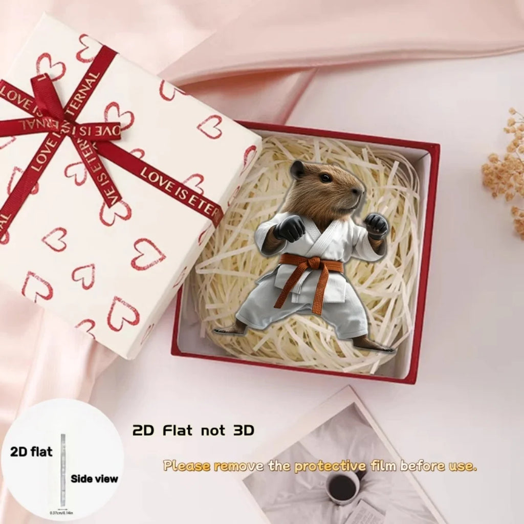 Cute Taekwondo Capybara Pendant Keychain,Martial Arts Theme 2D Flat Acrylic Ornament,Hanging Decoration for Car,Bag,Festive,Gift