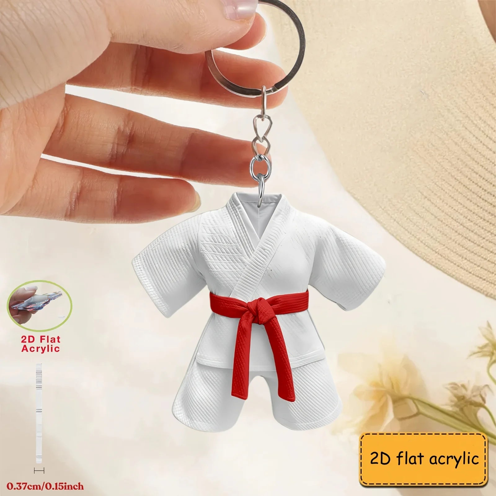 Taekwondo Uniform with Belt Pendant Keychain,Sports Theme 2D Flat Acrylic Ornament,Hanging Decoration for Bag,Festive,Party,Gift