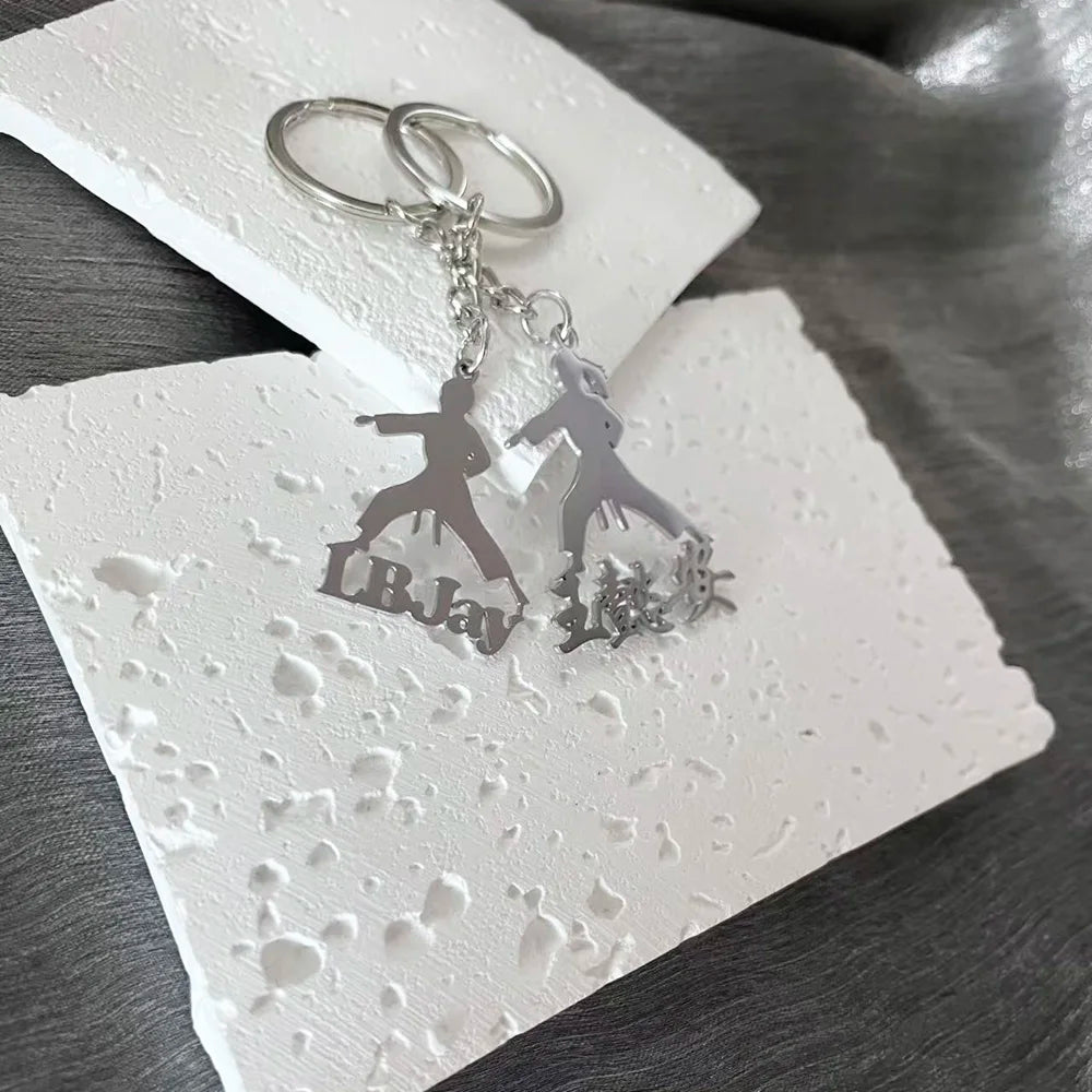 Personalized Name Action Keychain Customized Jewelry Taekwondo Actions Stainless Steel Keychain Gifts for Teachers Students