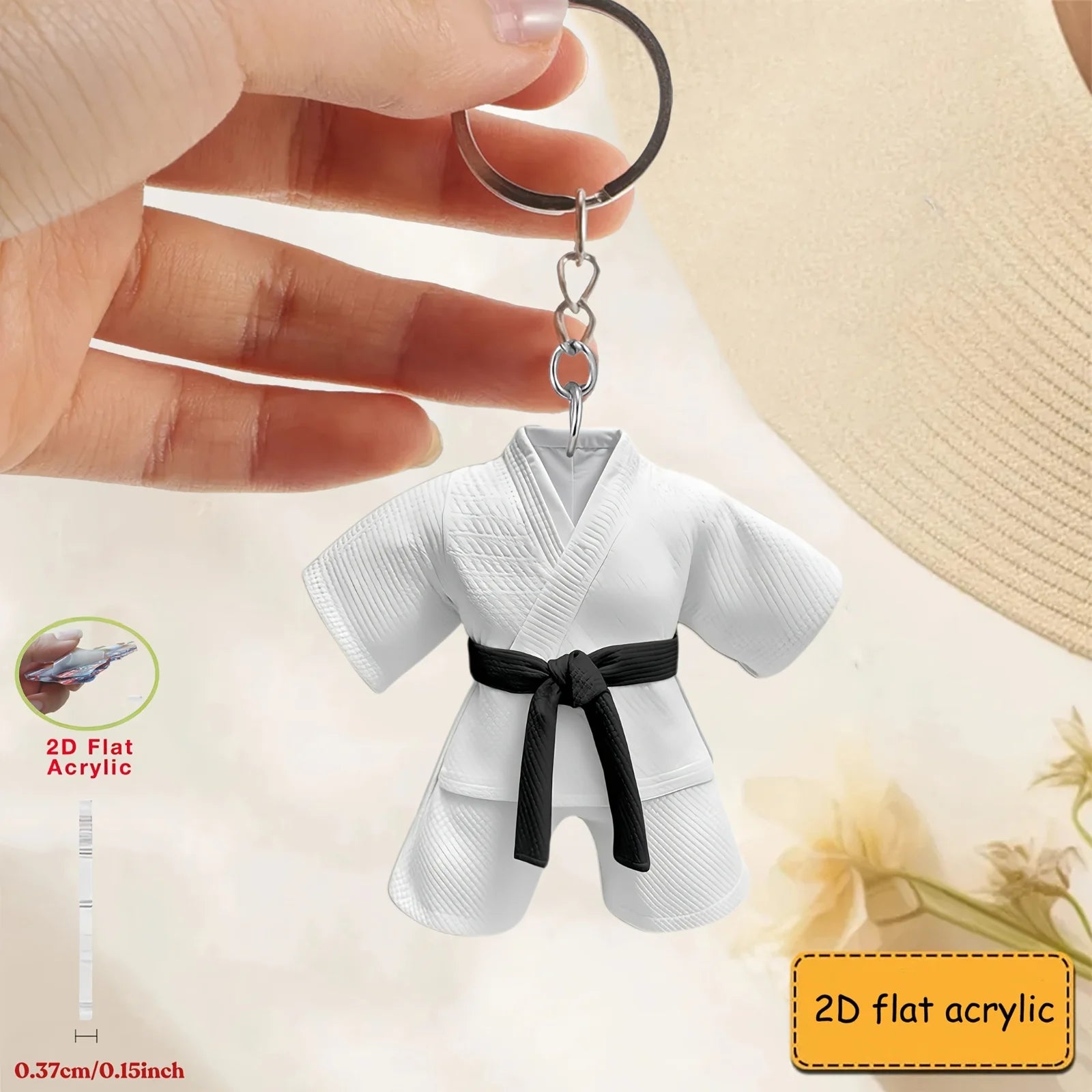 Taekwondo Uniform with Belt Pendant Keychain,Sports Theme 2D Flat Acrylic Ornament,Hanging Decoration for Bag,Festive,Party,Gift