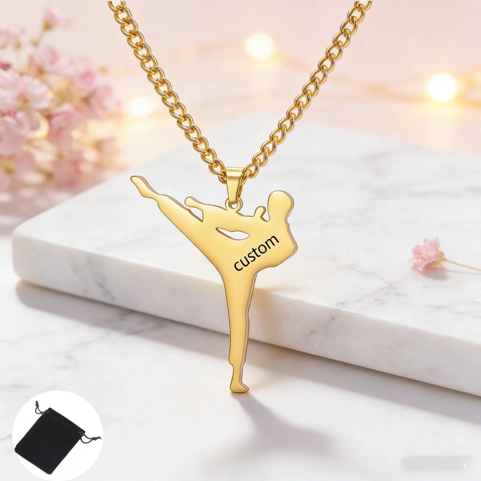 Customized Name Date Karate Men's Taekwondo Necklace Stainless Steel Personalized Sports Charm Jujutsu Necklace Jewelry Gift