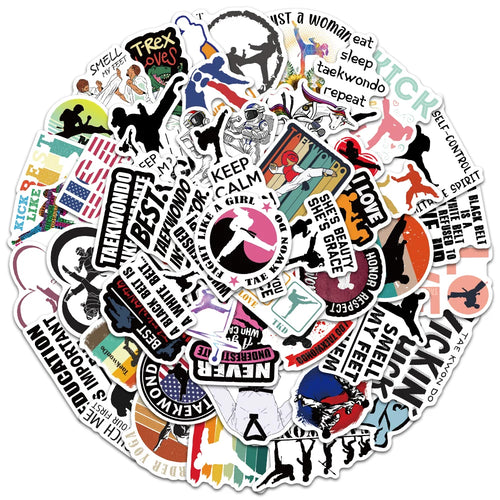 50pcs Funny Cartoon Taekwondo Stickers For Luggage Laptop Phone Waterbottle Waterproof Graffiti Bicycle Car Decals Kids Toy