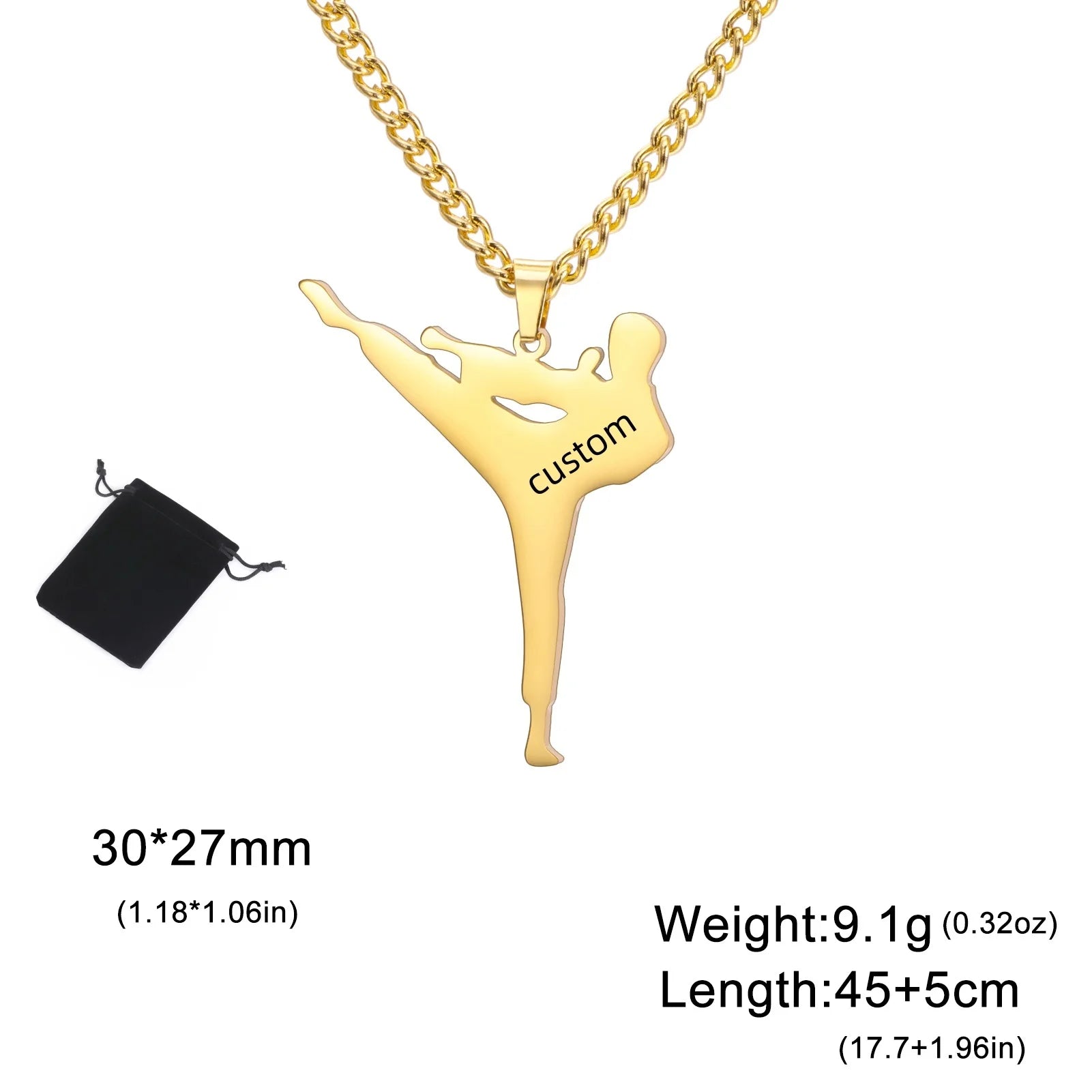 Customized Name Date Karate Men's Taekwondo Necklace Stainless Steel Personalized Sports Charm Jujutsu Necklace Jewelry Gift