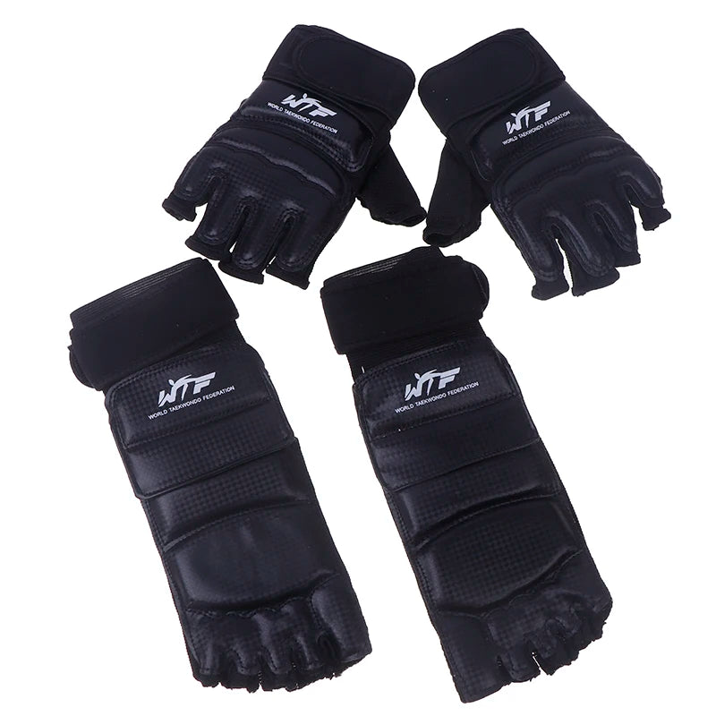 1Pair Karate Gloves Martial Taekwondo Leather Foot Gloves Equipment Half Finger Protector Boxing Hand Foot Protection Guards