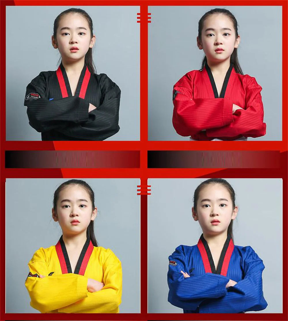 Taekwondo Uniform For Children's And Adult Long-Sleeved Training Suit Performance Dobok Black Red Yellow Pink Green