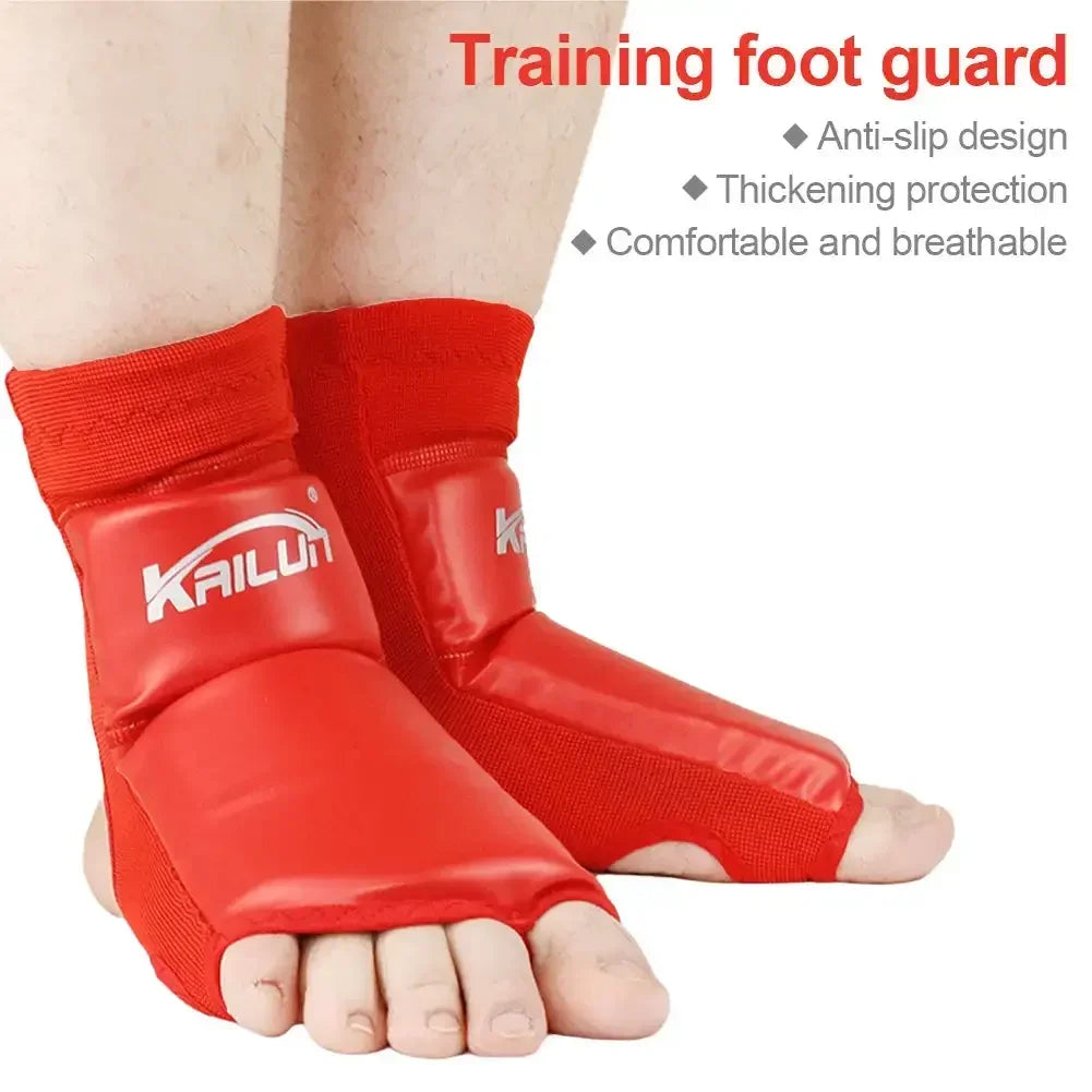 1Pair PU Leather Sanda Instep Guard Adult Boxing Muay Thai Taekwondo Match Ankle Toe Guard Martial Arts Training Protective