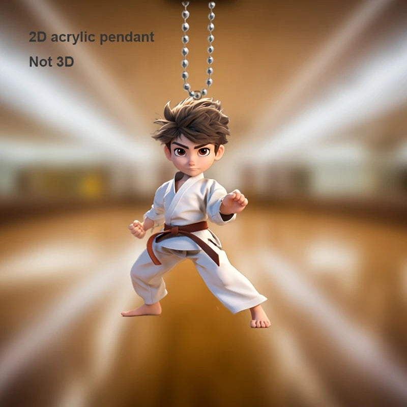 1 Piece Acrylic Taekwondo Martial Artist Charm Multifunctional 2D Keychain Car Decoration Bag Decoration Pendant