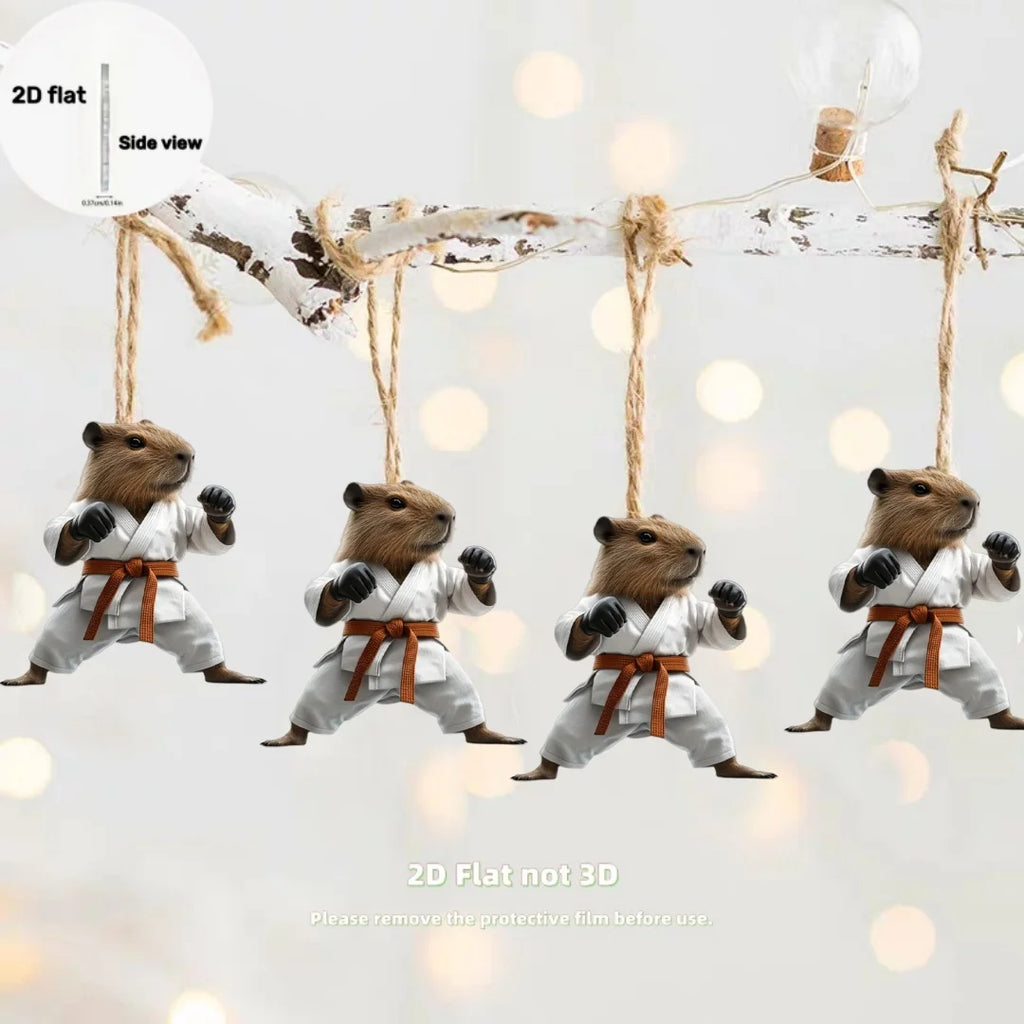 Cute Taekwondo Capybara Pendant Keychain,Martial Arts Theme 2D Flat Acrylic Ornament,Hanging Decoration for Car,Bag,Festive,Gift