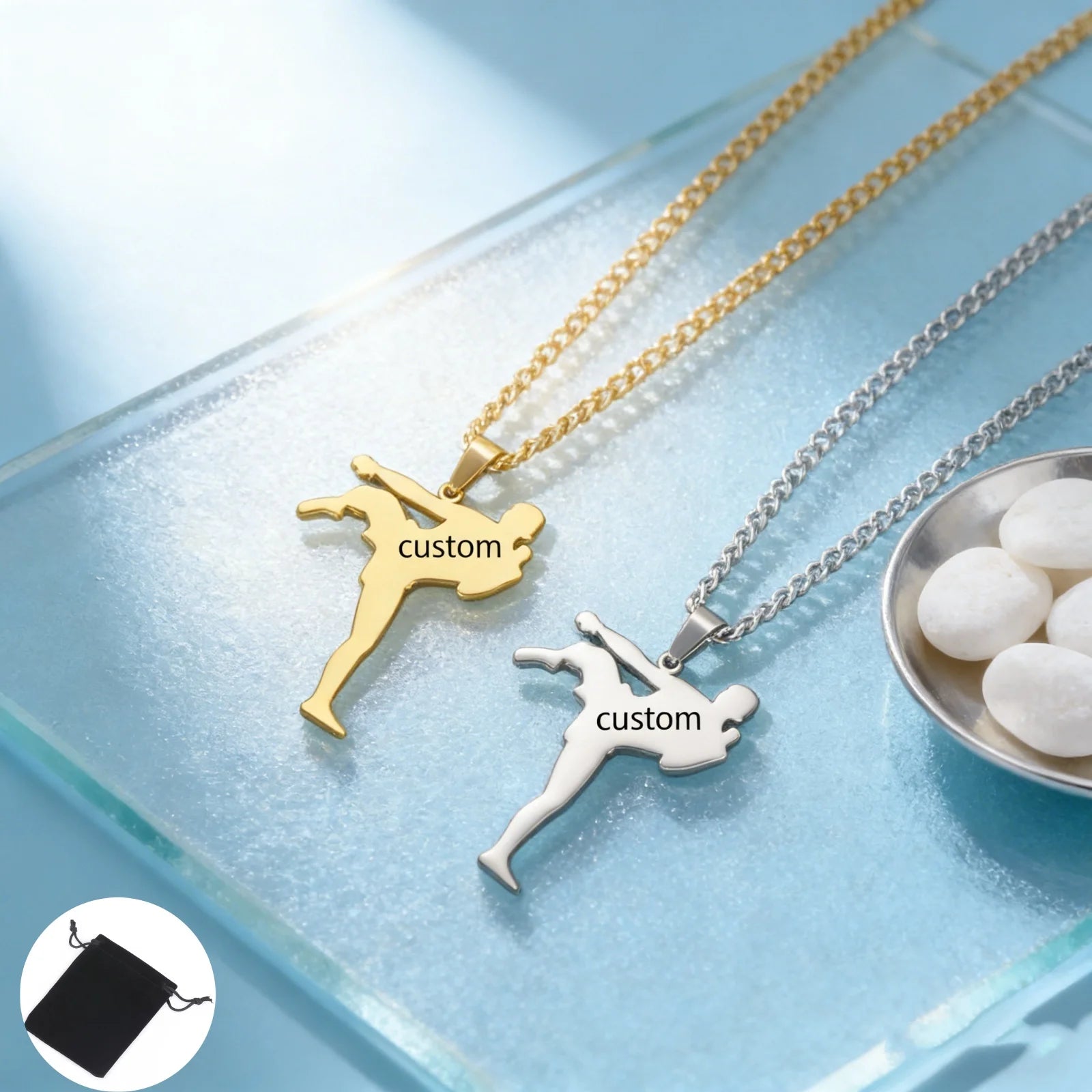 Customized Name Date Karate Men's Taekwondo Necklace Stainless Steel Personalized Sports Charm Jujutsu Necklace Jewelry Gift