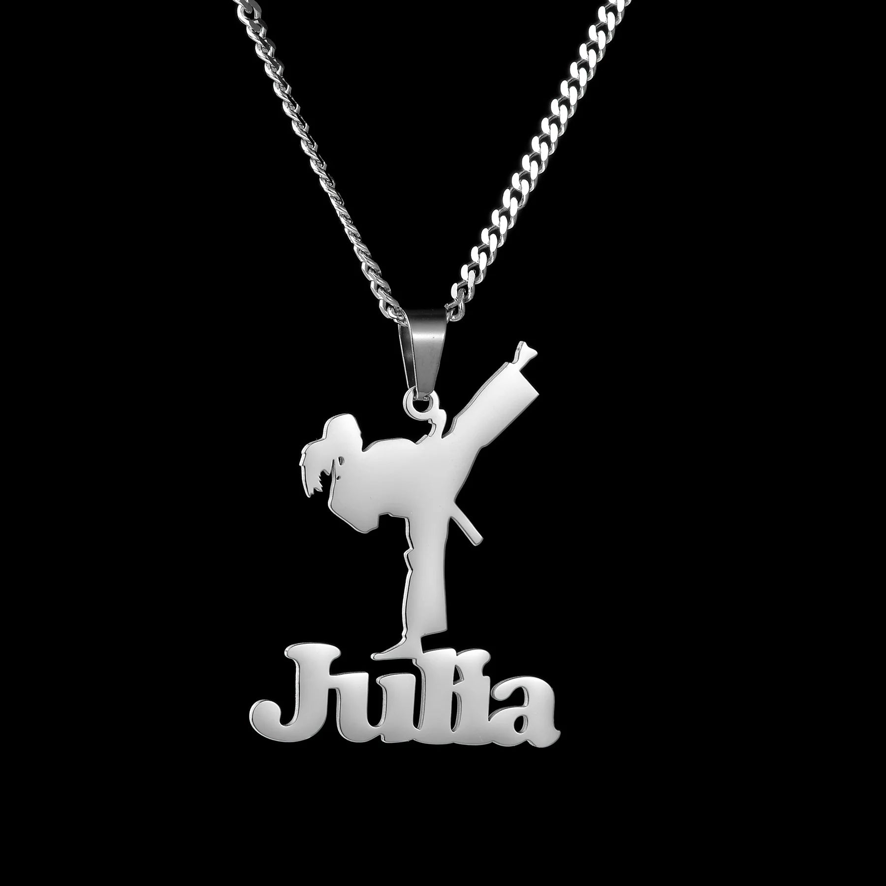 Custom Name Letter Stainless Steel Jewelry Pendant Necklaces for Women Personalized Chinese Kung Fu Thick Chain Male Party Gift