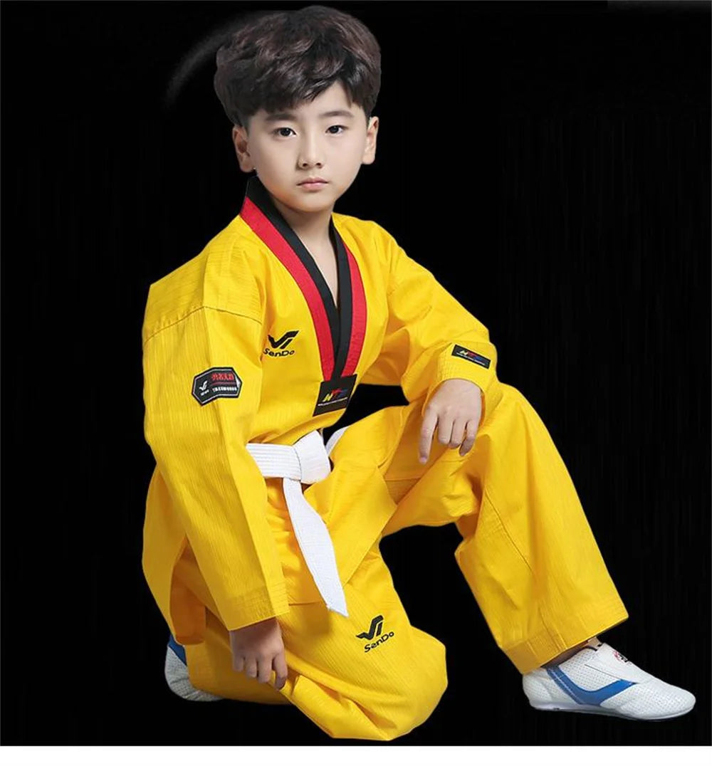 Taekwondo Uniform For Children's And Adult Long-Sleeved Training Suit Performance Dobok Black Red Yellow Pink Green