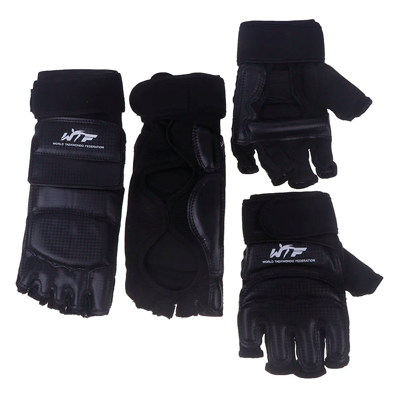 1Pair Karate Gloves Martial Taekwondo Leather Foot Gloves Equipment Half Finger Protector Boxing Hand Foot Protection Guards