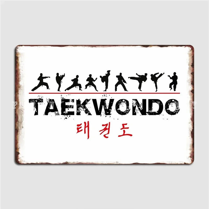 Taekwondo Text And Fighters Metal Sign Painting Décor Club Party Club Bar Retro Tin Sign Poster