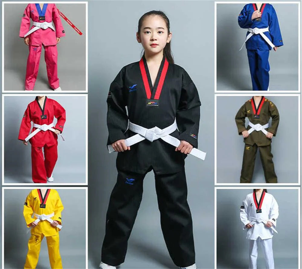Taekwondo Uniform For Children's And Adult Long-Sleeved Training Suit Performance Dobok Black Red Yellow Pink Green