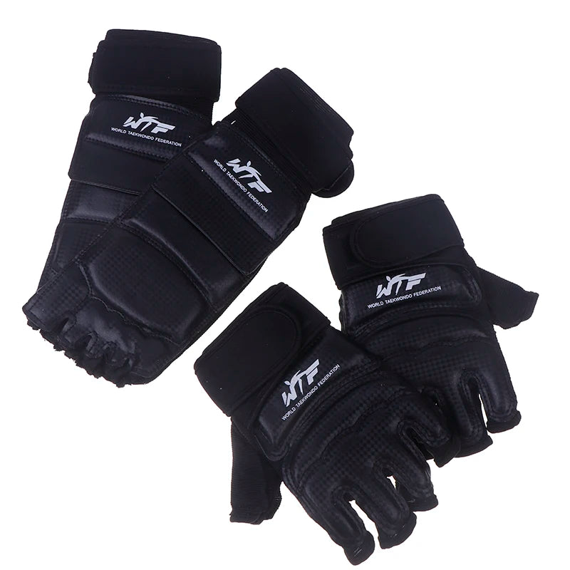 1Pair Karate Gloves Martial Taekwondo Leather Foot Gloves Equipment Half Finger Protector Boxing Hand Foot Protection Guards