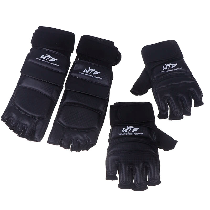 1Pair Karate Gloves Martial Taekwondo Leather Foot Gloves Equipment Half Finger Protector Boxing Hand Foot Protection Guards