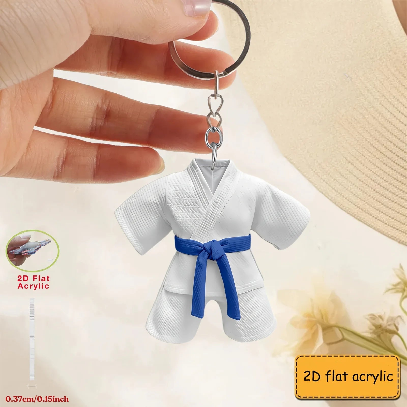 Taekwondo Uniform with Belt Pendant Keychain,Sports Theme 2D Flat Acrylic Ornament,Hanging Decoration for Bag,Festive,Party,Gift
