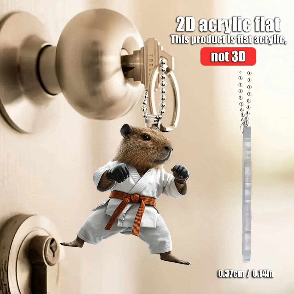 Cute Taekwondo Capybara Pendant Keychain,Martial Arts Theme 2D Flat Acrylic Ornament,Hanging Decoration for Car,Bag,Festive,Gift