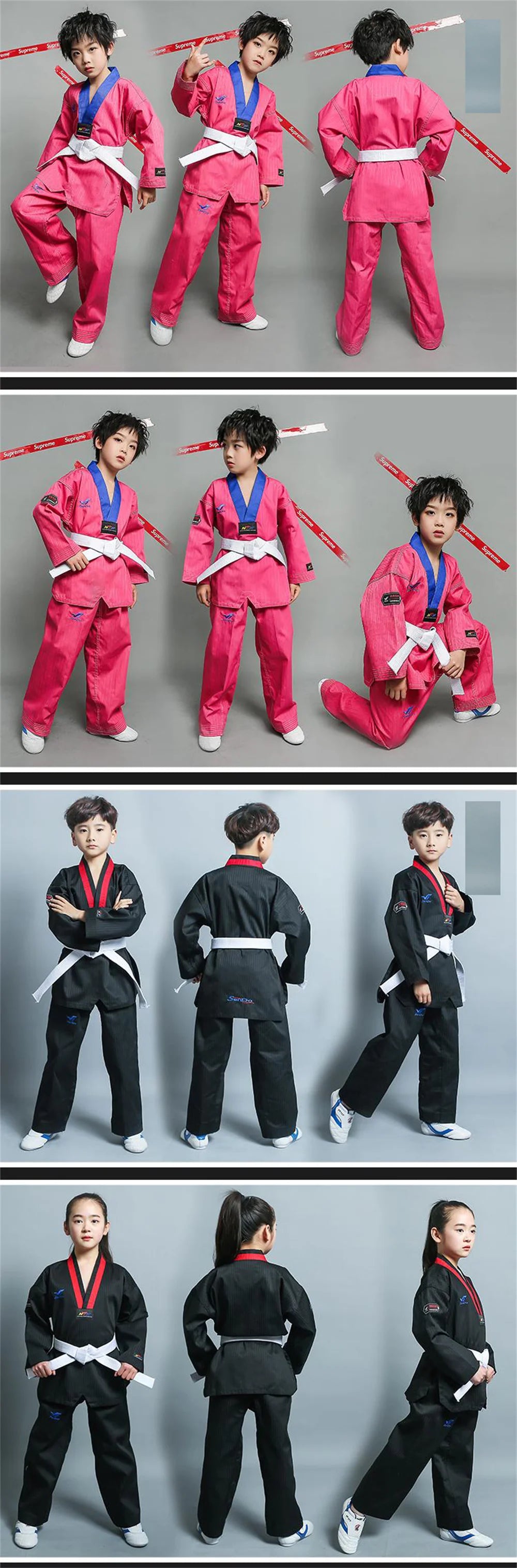Taekwondo Uniform For Children's And Adult Long-Sleeved Training Suit Performance Dobok Black Red Yellow Pink Green