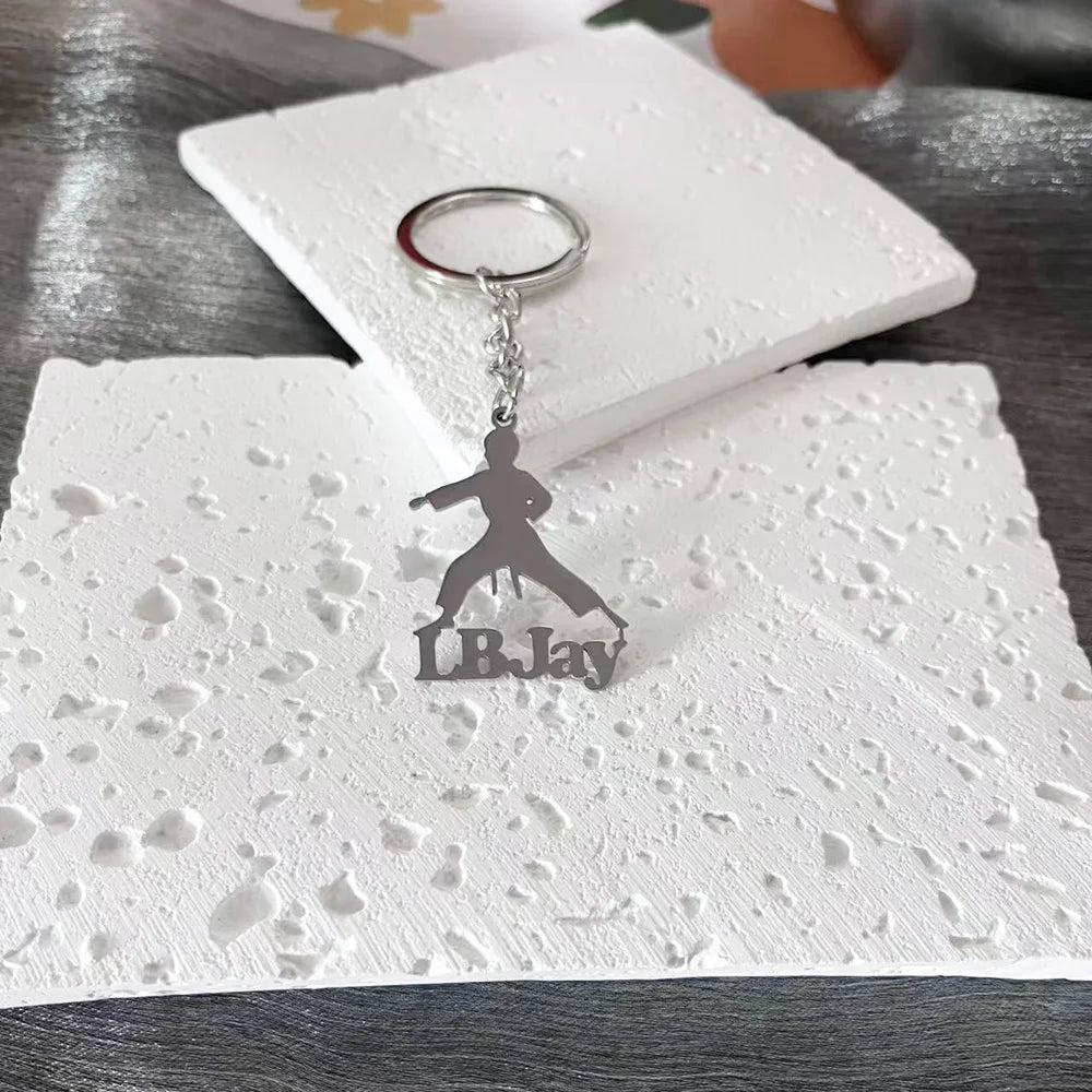 Personalized Name Action Keychain Customized Jewelry Taekwondo Actions Stainless Steel Keychain Gifts for Teachers Students