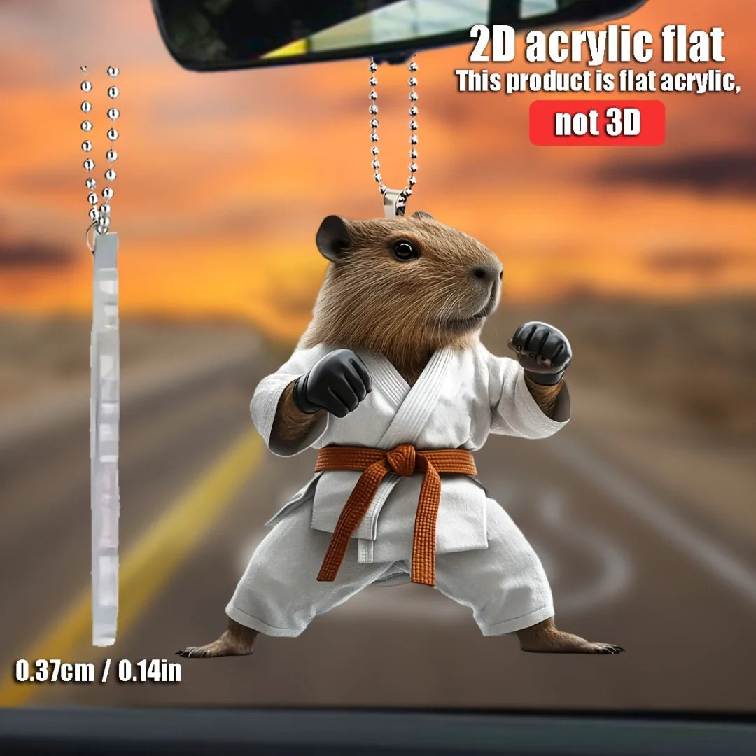 Cute Taekwondo Capybara Pendant Keychain,Martial Arts Theme 2D Flat Acrylic Ornament,Hanging Decoration for Car,Bag,Festive,Gift