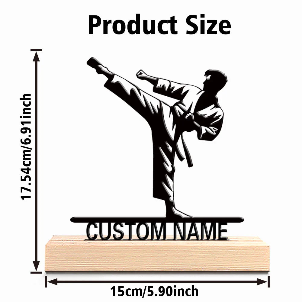 1pc Stylish Personalized Custom Taekwondo Metal Statues Metal Art With Wooden Base Perfect For Bedroom, Commemorative Gift, Birt