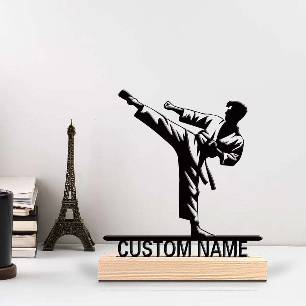 1pc Stylish Personalized Custom Taekwondo Metal Statues Metal Art With Wooden Base Perfect For Bedroom, Commemorative Gift, Birt