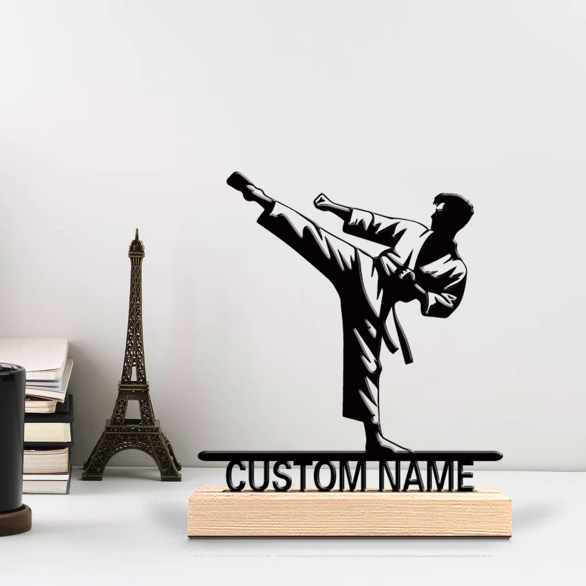 1pc Stylish Personalized Custom Taekwondo Metal Statues Metal Art With Wooden Base Perfect For Bedroom, Commemorative Gift, Birt