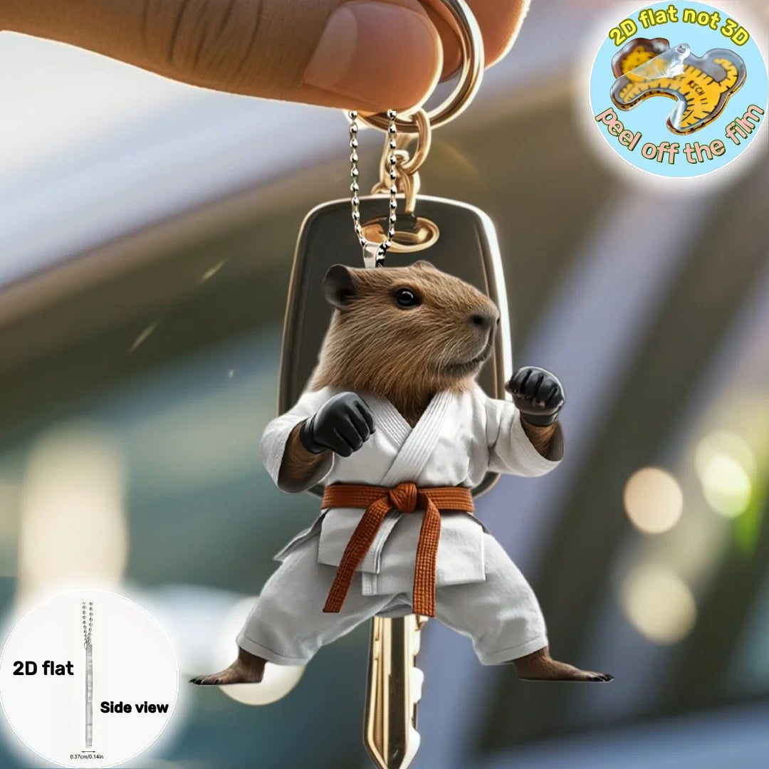 Cute Taekwondo Capybara Pendant Keychain,Martial Arts Theme 2D Flat Acrylic Ornament,Hanging Decoration for Car,Bag,Festive,Gift