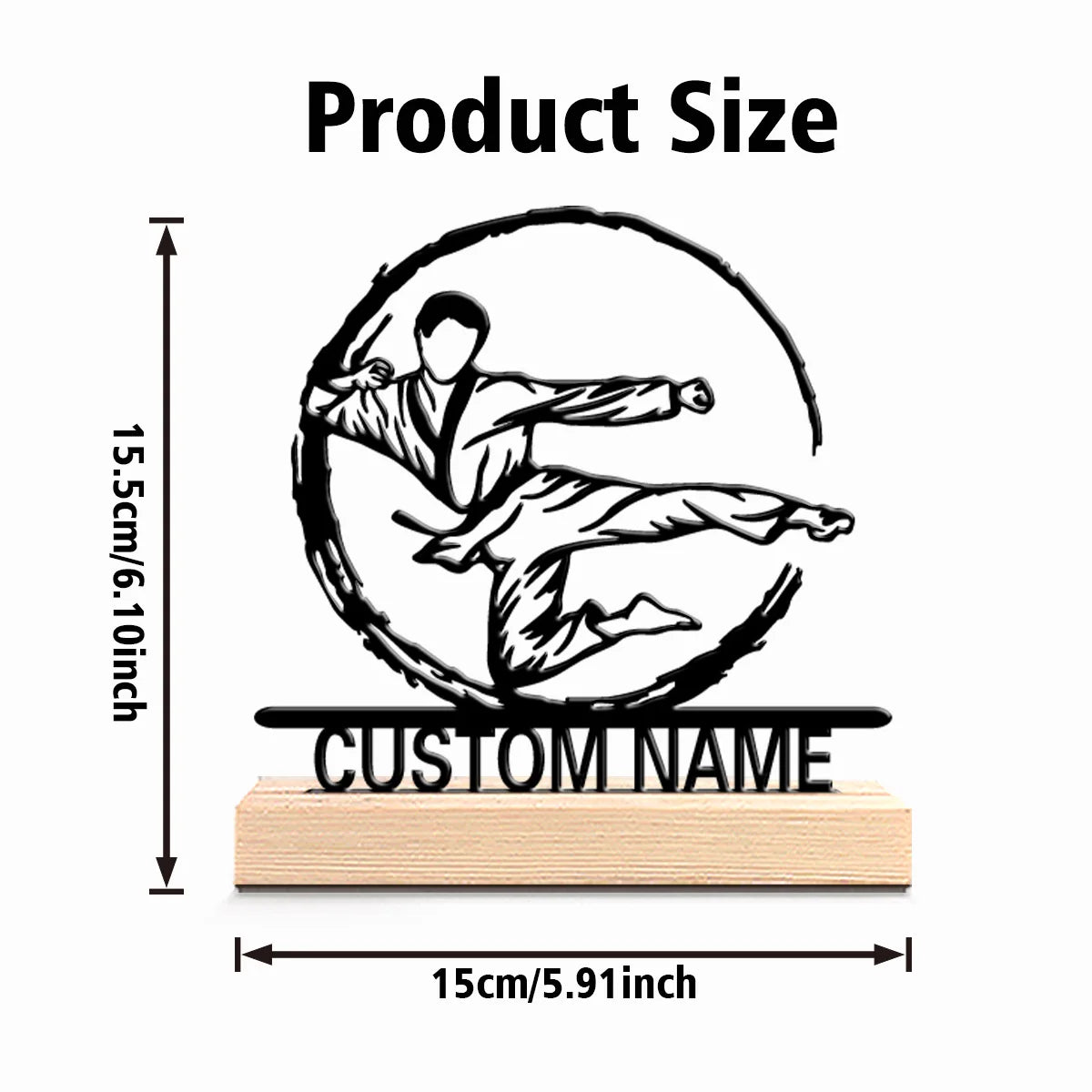 1pc Fashion Personalized Custom Karate Metal Statues Metal Art With Wooden Base Perfect For Bedrooms, Men, Birthday Gifts, Deskt