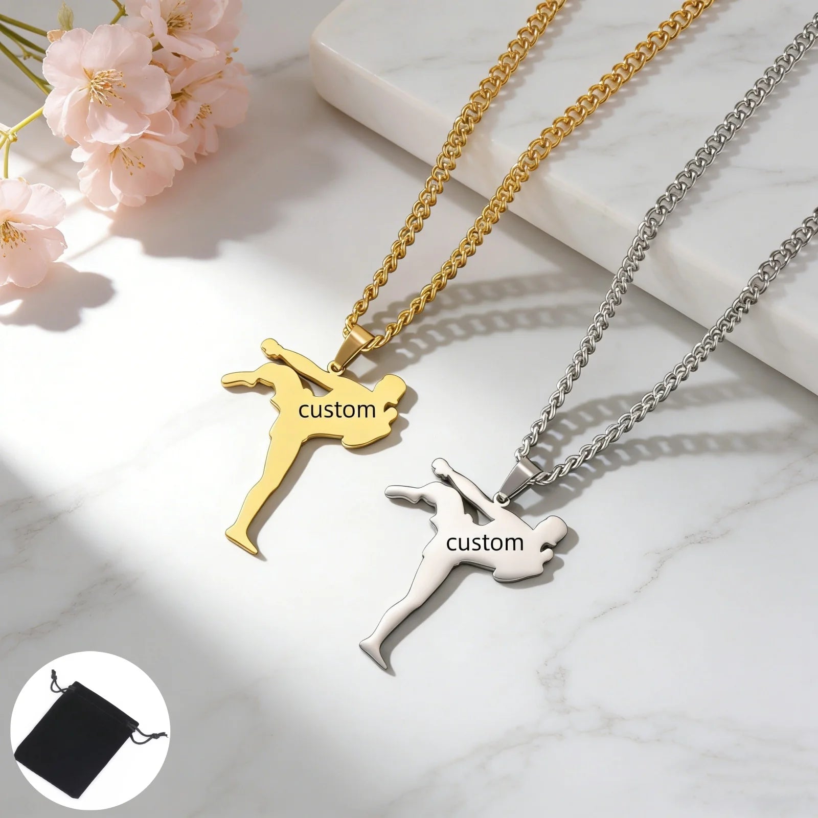 Customized Name Date Karate Men's Taekwondo Necklace Stainless Steel Personalized Sports Charm Jujutsu Necklace Jewelry Gift