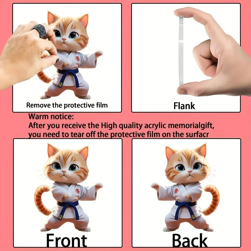 2D Cartoon Judo Kitten Keychain Cute Dressed Cat Pendant Unique Flat Acrylic Hanging Charm,Decor for Car,Bags,Festive,Party,Gift